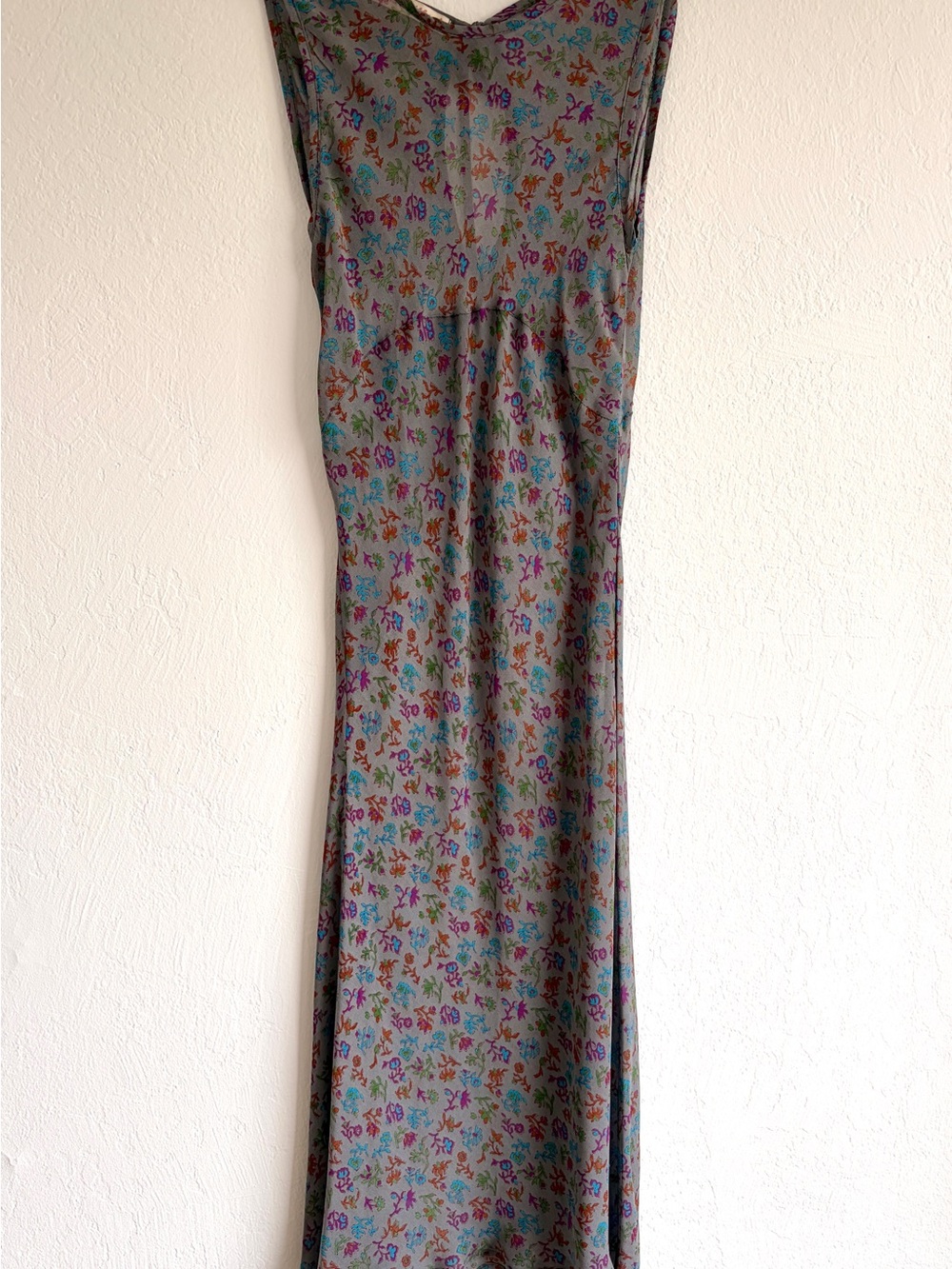 Sleeveless Floral Maxi Dress in Gray Sheer